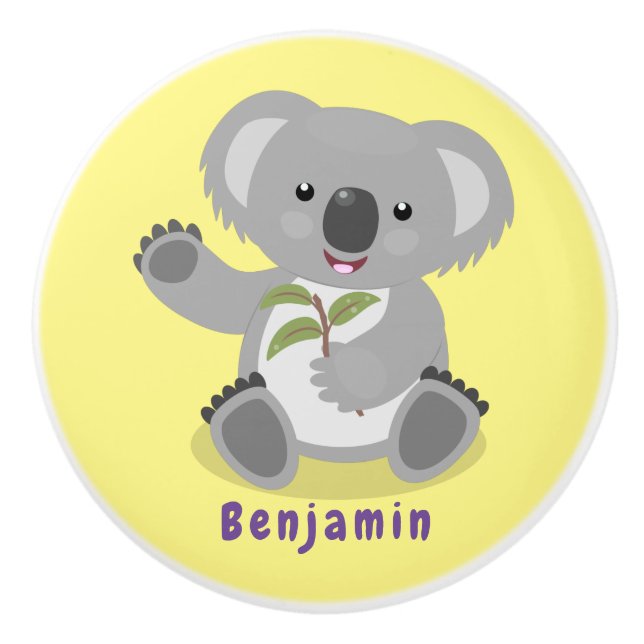Niedliche glückliche koala schwingende Cartoon-Abb Keramikknauf (Vorderseite)