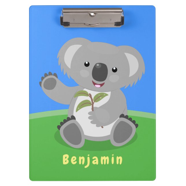 Niedliche glückliche koala schwingende Cartoon-Abb Klemmbrett (Vorderseite)
