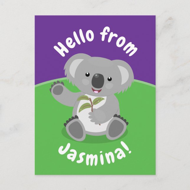 Niedliche glückliche koala schwingende Cartoon-Abb Postkarte (Vorderseite)