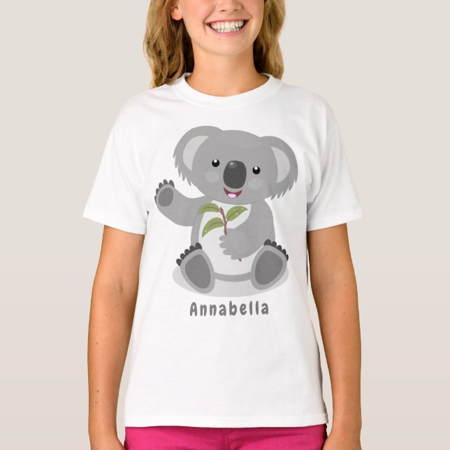Niedliche glückliche koala schwingende Cartoon-Abb T-Shirt (Vorderseite)
