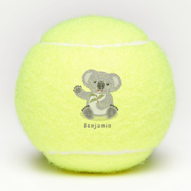 Niedliche glückliche koala schwingende Cartoon-Abb Tennisbälle (Vorderseite)