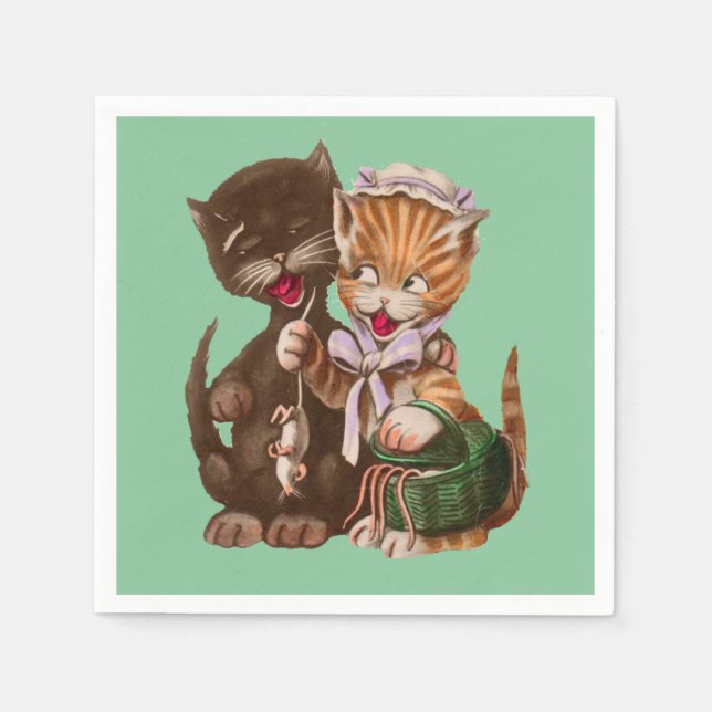 Niedliche glückliche männliche Katzen mit gemeinsa Serviette (Vorderseite)
