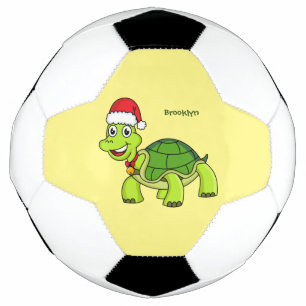 Niedliche glückliche Schildkröte mit Weihnachtsm Fußball