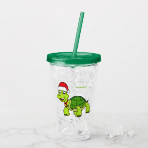 Niedliche glückliche Schildkröte mit Weihnachtsman Acryltrinkbecher