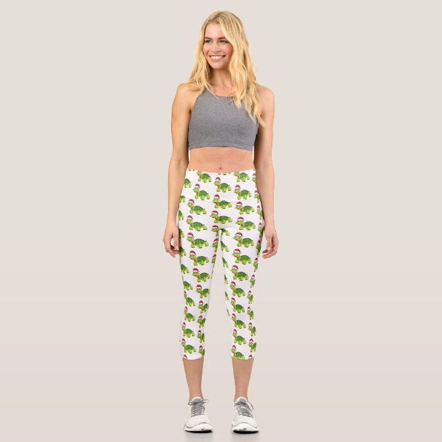 Niedliche glückliche Schildkröte mit Weihnachtsman Capri Leggings (Vorderseite)