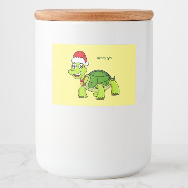 Niedliche glückliche Schildkröte mit Weihnachtsman Lebensmitteletikett (Vorderseite)