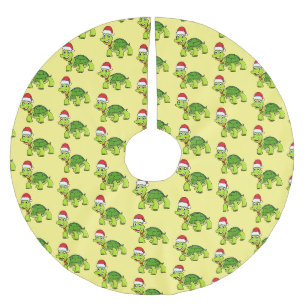 Niedliche glückliche Schildkröte mit Weihnachtsman Polyester Weihnachtsbaumdecke