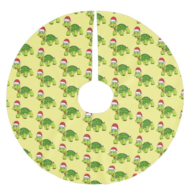 Niedliche glückliche Schildkröte mit Weihnachtsman Polyester Weihnachtsbaumdecke (Vorderseite)