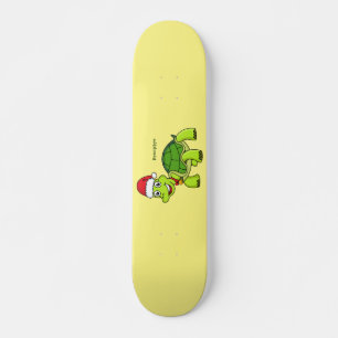 Niedliche glückliche Schildkröte mit Weihnachtsman Skateboard