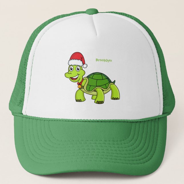 Niedliche glückliche Schildkröte mit Weihnachtsman Truckerkappe (Vorderseite)