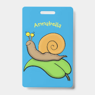 Niedliche, glückliche Schnecke auf einer Blatt-Car Ausweis