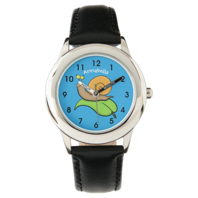 Niedliche, glückliche Schnecke auf einer Cartoon-I Armbanduhr (Vorderseite)