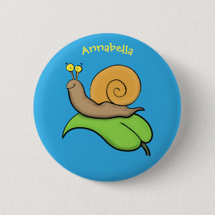 Niedliche, glückliche Schnecke auf einer Cartoon-I Button