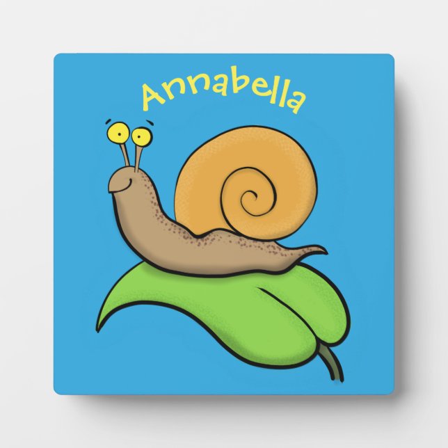 Niedliche, glückliche Schnecke auf einer Cartoon-I Fotoplatte (Vorderseite)