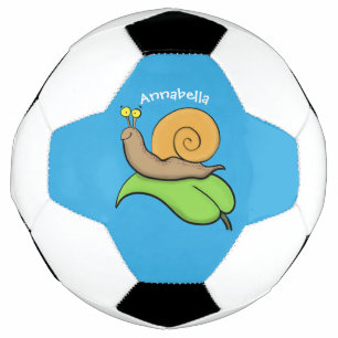 Niedliche, glückliche Schnecke auf einer Cartoon-I Fußball