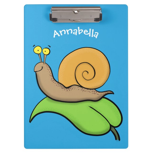 Niedliche, glückliche Schnecke auf einer Cartoon-I Klemmbrett (Vorderseite)