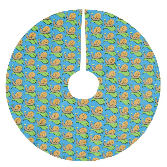 Niedliche, glückliche Schnecke auf einer Cartoon-I Polyester Weihnachtsbaumdecke (Vorderseite)
