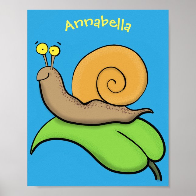 Niedliche, glückliche Schnecke auf einer Cartoon-I Poster (Vorne)