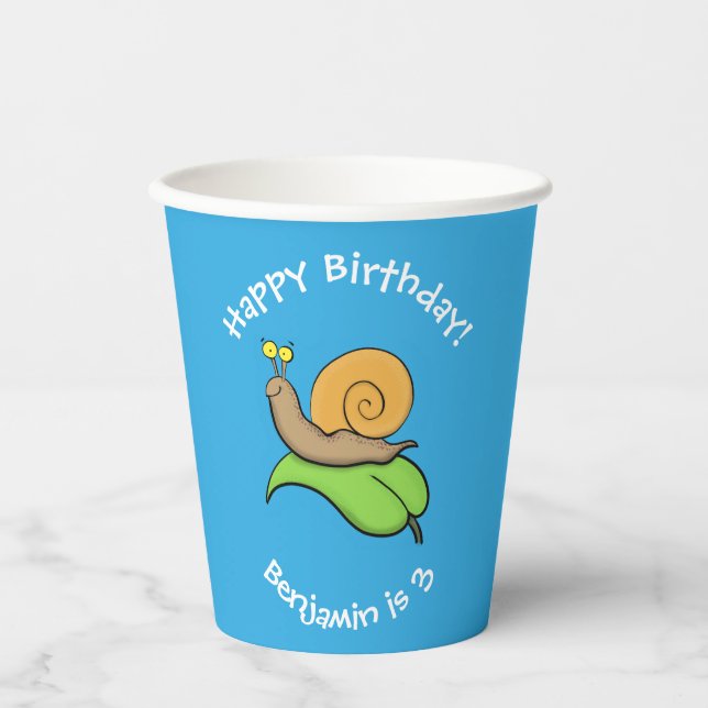 Niedliche, glückliche Schnecke personalisierter Ca Pappbecher (Vorderseite)