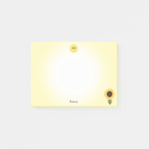 Niedliche glückliche Sonne und Sonnenblume auf gel Post-it Klebezettel