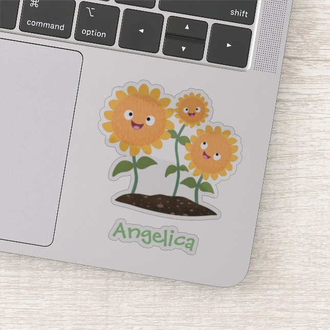 Niedliche glückliche Sonnenblumen lächelnd Cartoon Aufkleber (Detail)