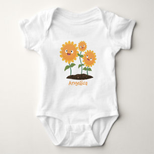 Niedliche glückliche Sonnenblumen lächelnd Cartoon Baby Strampler