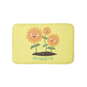 Niedliche glückliche Sonnenblumen lächelnd Cartoon Badematte