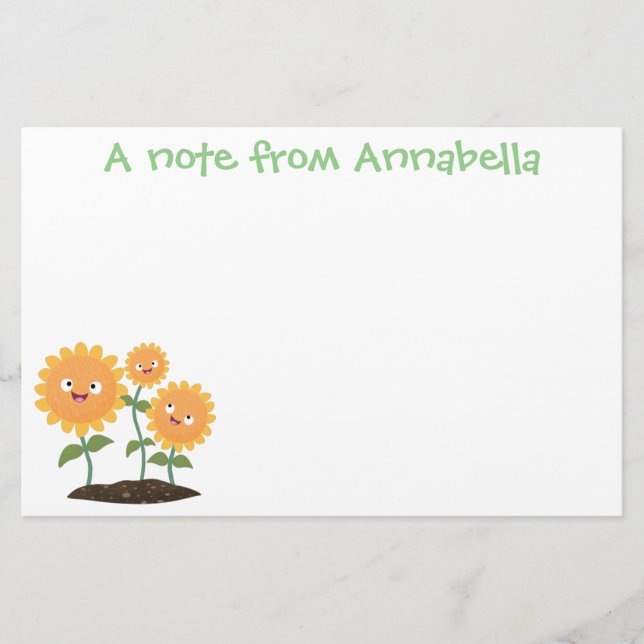 Niedliche glückliche Sonnenblumen lächelnd Cartoon Briefpapier (Vorderseite)