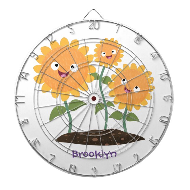 Niedliche glückliche Sonnenblumen lächelnd Cartoon Dartscheibe (vorne)