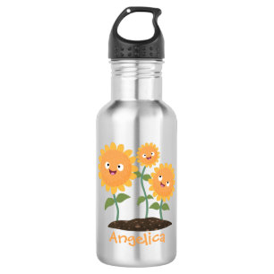 Niedliche glückliche Sonnenblumen lächelnd Cartoon Edelstahlflasche