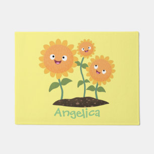 Niedliche glückliche Sonnenblumen lächelnd Cartoon Fußmatte