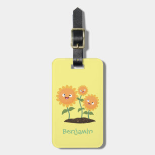Niedliche glückliche Sonnenblumen lächelnd Cartoon Gepäckanhänger