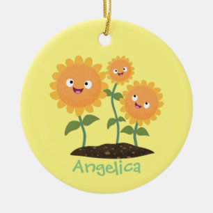 Niedliche glückliche Sonnenblumen lächelnd Cartoon Keramik Ornament