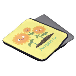Niedliche glückliche Sonnenblumen lächelnd Cartoon Laptopschutzhülle