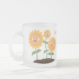 Niedliche glückliche Sonnenblumen lächelnd Cartoon Mattglastasse