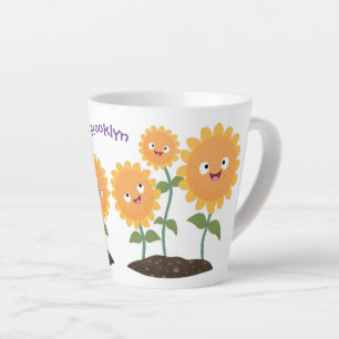 Niedliche glückliche Sonnenblumen lächelnd Cartoon Milchtasse