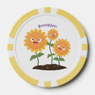 Niedliche glückliche Sonnenblumen lächelnd Cartoon Pokerchips