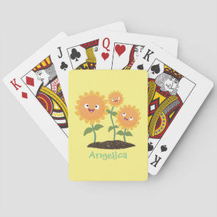 Niedliche glückliche Sonnenblumen lächelnd Cartoon Spielkarten