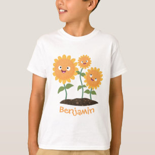 Niedliche glückliche Sonnenblumen lächelnd Cartoon T-Shirt