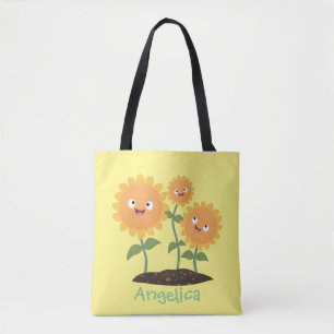 Niedliche glückliche Sonnenblumen lächelnd Cartoon Tasche