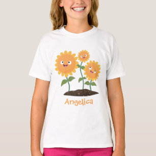 Niedliche glückliche Sonnenblumen lächelnde Cartoo T-Shirt