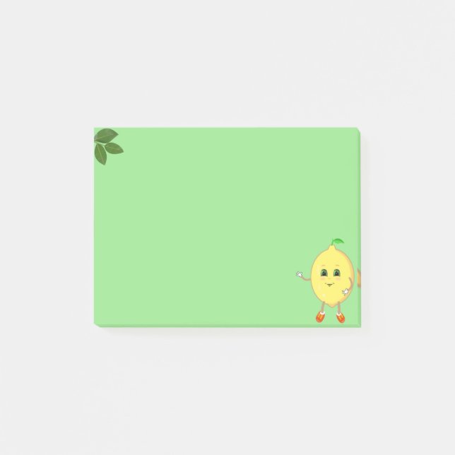 Niedliche glückliche Zitrone auf Grün Post-it Klebezettel (Vorderseite)