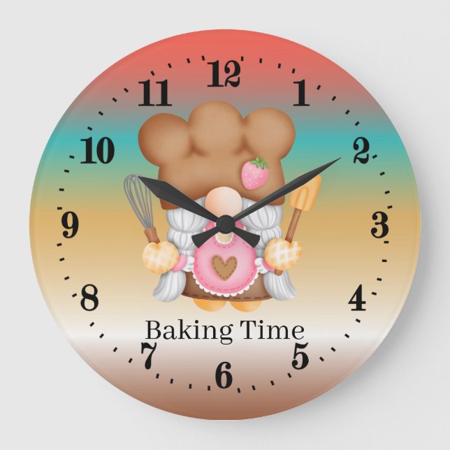 Niedliche Gnome Backzeit hinzufügen Große Wanduhr (Vorderseite)