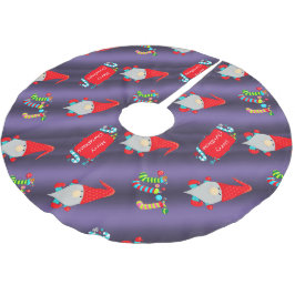 Niedliche Gnome, blaue Weihnachten Polyester Weihnachtsbaumdecke