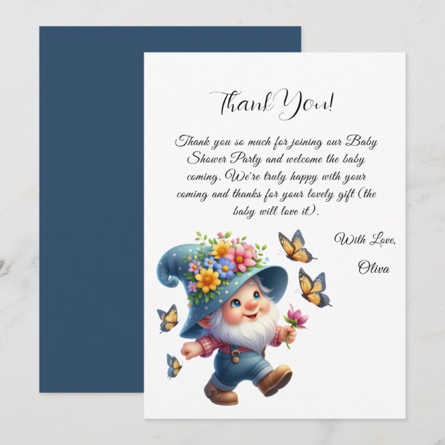 Niedliche Gnome & Butterfly Baby Dusche Danke Kart Einladung (Vorne/Hinten)