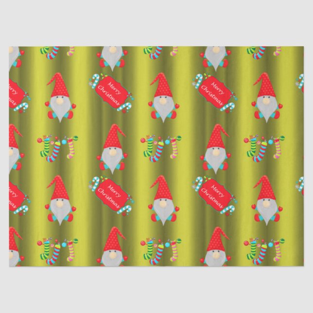 Niedliche Gnome, Chartreuse Grüne Weihnachten Seidenpapier (Vorderseite)