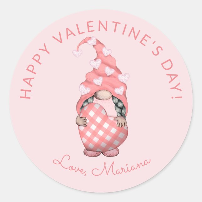 Niedliche Gnome Happy Valentines Day Gastgeschenke Runder Aufkleber (Vorderseite)