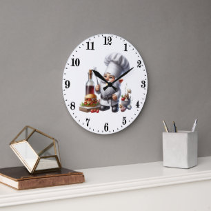 Niedliche Gnome-Koch-Liebhaber Große Wanduhr