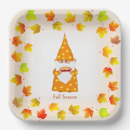 Niedliche Gnome und farbige Herbstlaube Pappteller