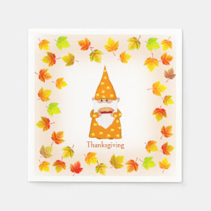 Niedliche Gnome und farbige Herbstlaube Serviette